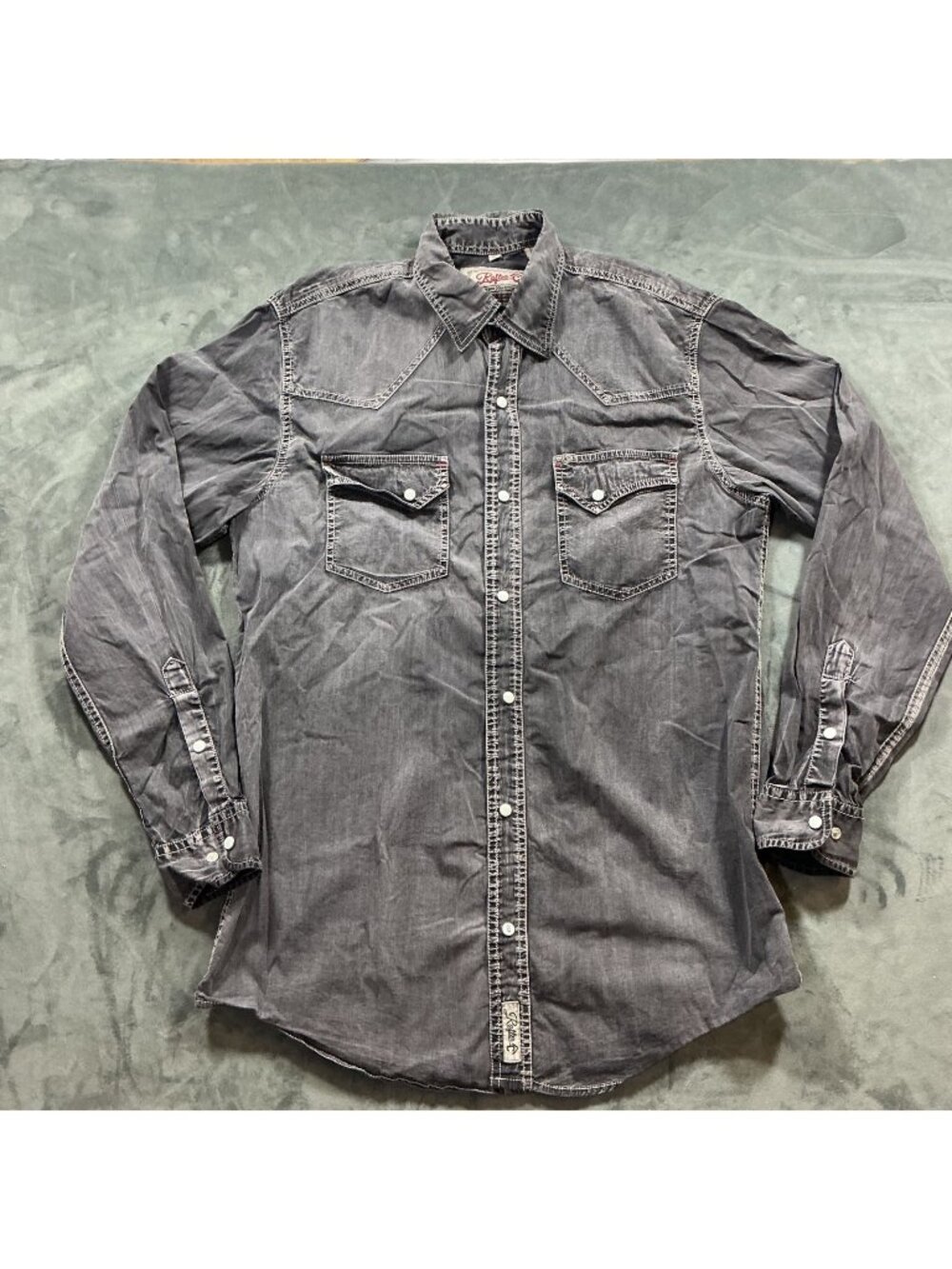 Men's Washed Black Long-Sleeve Button-Down Western Shirt